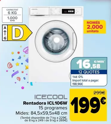 Oferta de Icecool - Lavadora ICL106W por 199€ en Carrefour