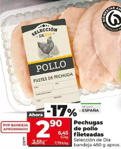 Oferta de Seleccion De Dia - Pechugas De Pollo Fileteadas  por 2,9€ en Dia