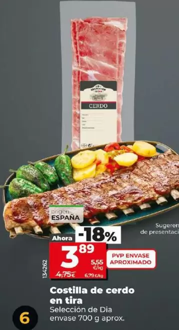 Oferta de Seleccion De Dia - Costilla De Cerdo En Tira  por 3,89€ en Dia