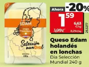 Oferta de Dia Seleccion Mundial - Queso Edam Holandés En Lonchas por 1,59€ en Dia