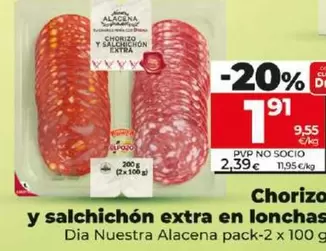 Oferta de Dia Nuestra Alacena - Chorizo Y Salchichón Extra En Lonchas  por 1,91€ en Dia
