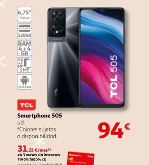 Oferta de TCL - Smartphone 505 por 94€ en Alcampo