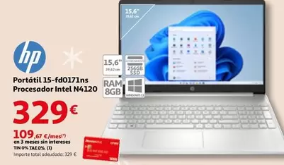 Oferta de HP - Portátil 15-fd0171ns Procesador Intel N4120 por 329€ en Alcampo