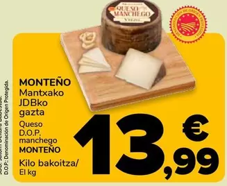 Oferta de Monteno - Queso D.O.P. Manchego por 13,99€ en Supeco