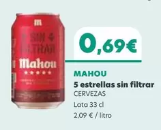 Oferta de Mahou - 5 Estrellas Sin Filtrar por 0,69€ en Coviran