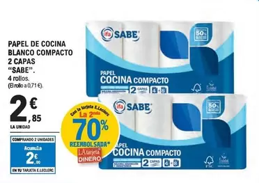 Oferta de Sabe - Papel De Cocina Blanco Compacto 2 Capas por 2,85€ en E.Leclerc