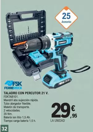 Oferta de Ferrestock - Taladro Con Percutor 21 V. por 29,95€ en E.Leclerc