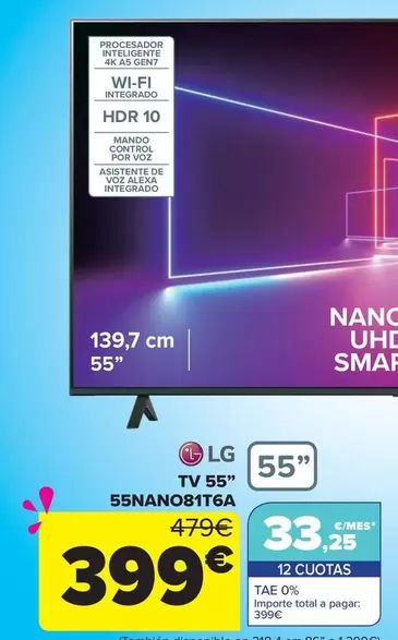 Oferta de LG - Tv 55"  55nano81t6a por 399€ en Carrefour