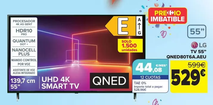 Oferta de LG - Tv 55" Qned80t6aaeu" por 529€ en Carrefour