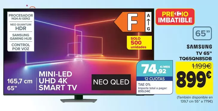 Oferta de Samsung - Tv 65\" Tq65qn85db" por 899€ en Carrefour