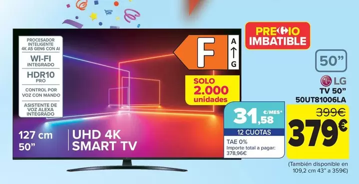 Oferta de LG - Tv 50" 50ut81006la por 379€ en Carrefour