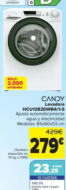 Oferta de Candy - Lavadora  HCU1282DWB4/1-S por 279€ en Carrefour