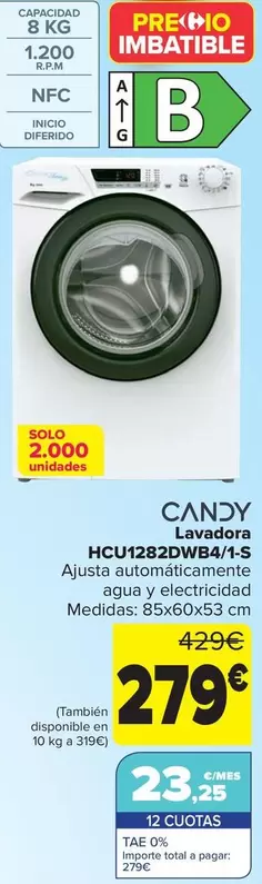 Oferta de Candy - Lavadora  HCU1282DWB4/1-S por 279€ en Carrefour