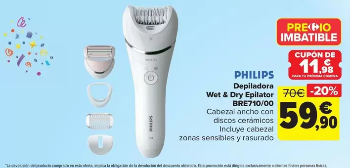 Oferta de Philips - Depiladora  Wet & Dry Epilator Bre71000 por 59,9€ en Carrefour