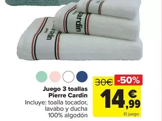 Oferta de Pierre Cardin - Juego 3 Toallas por 14,99€ en Carrefour