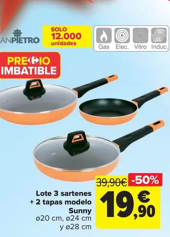 Oferta de San Pietro - Lote 3 Sartenes  + 2 Tapas Modelo Sunny por 19,9€ en Carrefour