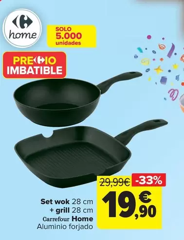 Oferta de Carrefour Home - Set Wok 28 Cm  + Grill 28 Cm  Carrefour Home por 19,9€ en Carrefour