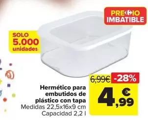 Oferta de Hermético Para  Embutidos De  Plástico Con Tapa por 4,99€ en Carrefour