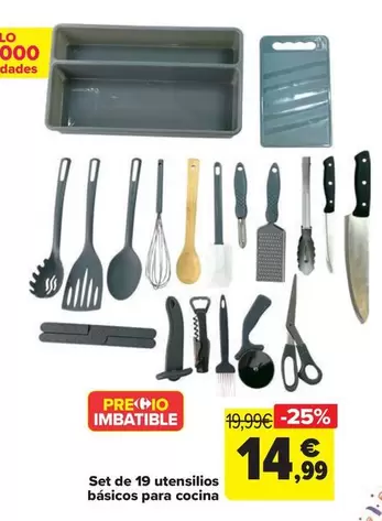 Oferta de Set De 19 Utensilios Básicos Para Cocina por 14,99€ en Carrefour