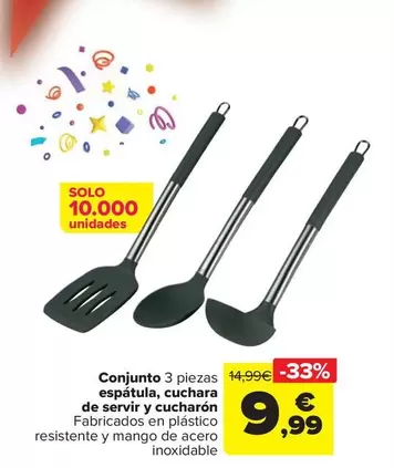 Oferta de Conjunto 3 Piezas Espátula Cuchara  De Servir Y Cucharón por 9,99€ en Carrefour
