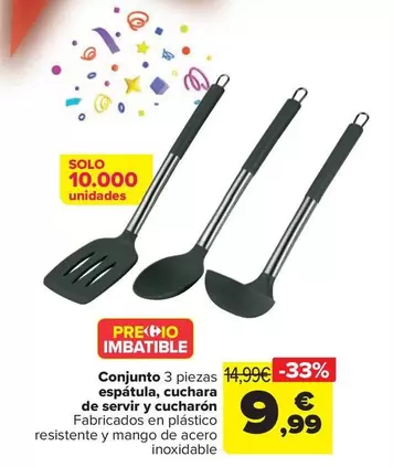 Oferta de Conjunto 3 Piezas Espátula Cuchara  De Servir Y Cucharón por 9,99€ en Carrefour