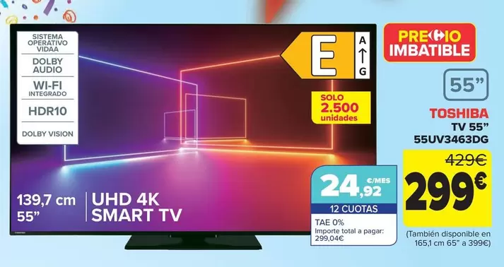 Oferta de Toshiba - Tv 55" 55uv3463dg por 299€ en Carrefour