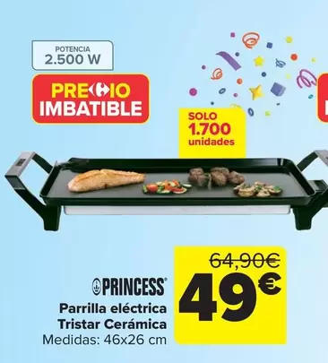 Oferta de Princess - Parrilla Eléctrica  Tristar Cerámica por 49€ en Carrefour