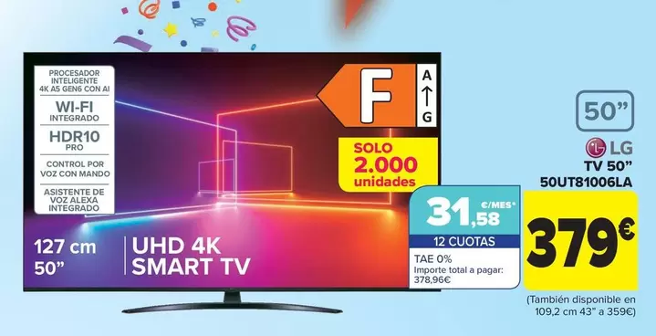 Oferta de LG - Tv 50" 50ut81006la por 379€ en Carrefour
