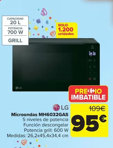Oferta de Lg - Microondas Mh6032gas por 95€ en Carrefour