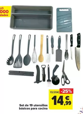 Oferta de Set De 19 Utensilios Básicos Para Cocina por 14,99€ en Carrefour