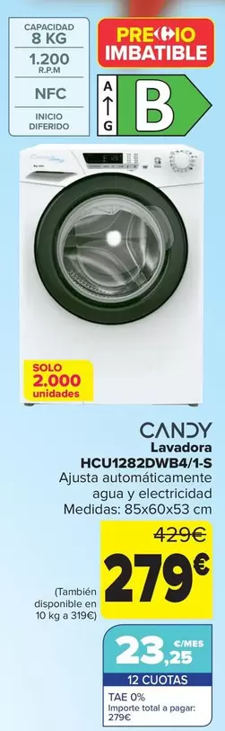 Oferta de Candy - Lavadora  HCU1282DWB4/1-S por 279€ en Carrefour