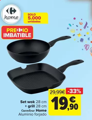 Oferta de Carrefour Home - Set Wok 28 Cm  + Grill 28 Cm  Carrefour Home por 19,9€ en Carrefour