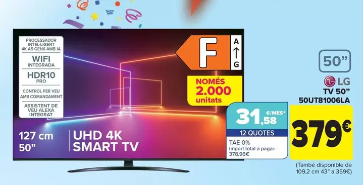 Oferta de LG - Tv 50" 50ut81006la por 379€ en Carrefour