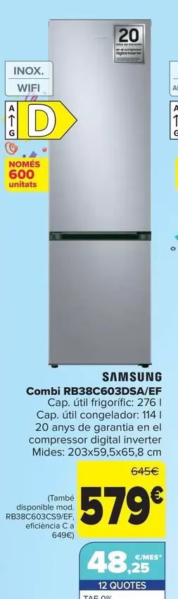 Oferta de Samsung - Combi RB38C603DSA/EF por 579€ en Carrefour