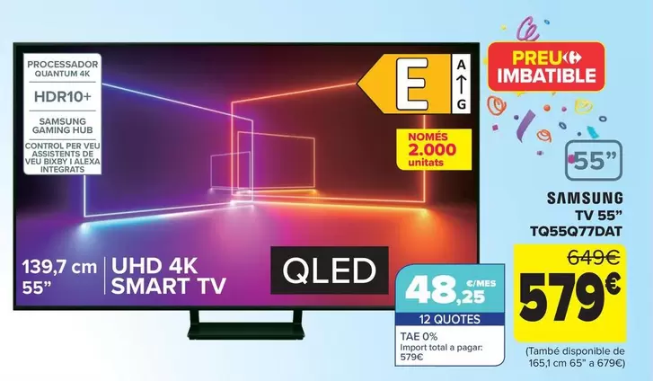Oferta de Samsung - Tv 55" Tq55q77dat por 579€ en Carrefour