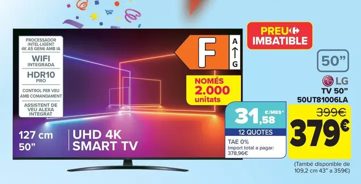 Oferta de LG - Tv 50" 50ut81006la por 379€ en Carrefour