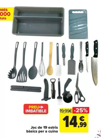 Oferta de Set De 19 Utensilios Básicos Para Cocina por 14,99€ en Carrefour