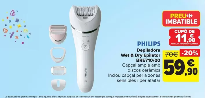 Oferta de Philips - Depiladora  Wet & Dry Epilator Bre71000 por 59,9€ en Carrefour