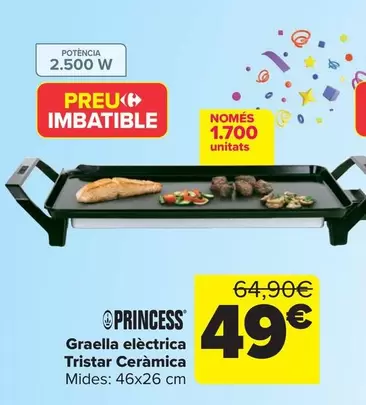 Oferta de Princess - Parrilla Eléctrica  Tristar Cerámica por 49€ en Carrefour