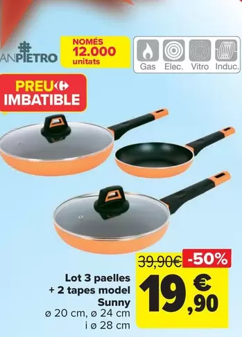 Oferta de San Pietro - Lote 3 Sartenes  + 2 Tapas Modelo Sunny por 19,9€ en Carrefour