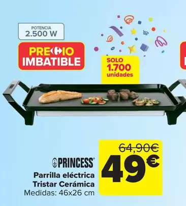 Oferta de Princess - Parrilla Eléctrica  Tristar Cerámica por 49€ en Carrefour