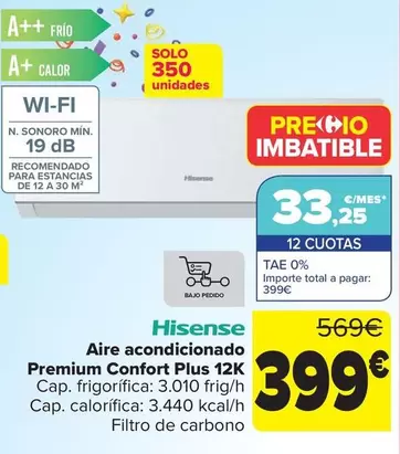 Oferta de Hisense - Aire Acondicionado  Premium Confort Plus 12k por 399€ en Carrefour