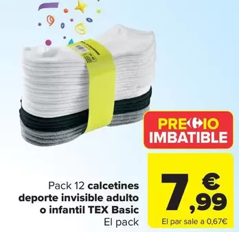 Oferta de Tex Basic - Pack 12 Calcetines Deporte Invisible Adulto O Infantil  por 7,99€ en Carrefour