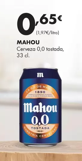 Oferta de Mahou - Cerveza 0,0 Tostada por 0,65€ en Supermercados Lupa