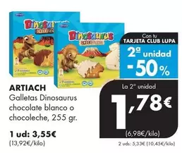 Oferta de Artiach - Galletas Dinosaurus Chocolate Blanco O Chocoleche por 3,55€ en Supermercados Lupa