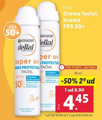 Oferta de Garnier - Delial/ Crema Facial Bruma FPS 50+ por 8,9€ en Lidl