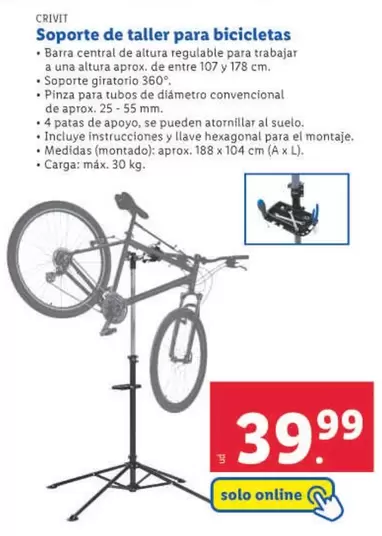 Oferta de Crivit - Soporte De Taller Para Bicicletas por 39,99€ en Lidl