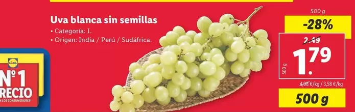 Oferta de Uva blanca sin semillas por 1,79€ en Lidl
