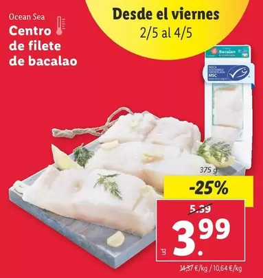 Oferta de Ocean Sea - Centro De Filete De Bacalao por 3,99€ en Lidl