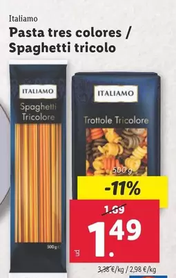 Oferta de Italiamo - Pasta Tres Colores/ Spaghetti Tricolo por 1,49€ en Lidl
